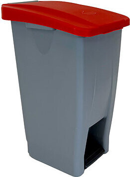 Denox Nášľapný odpadkový kôš na triedený odpad 60 l, červené veko, plastový s kolieskami
