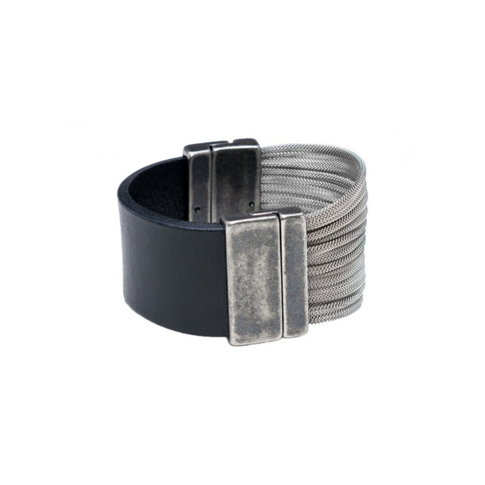 Dámsky kožený náramok s oceľovou sieťovinou 18414