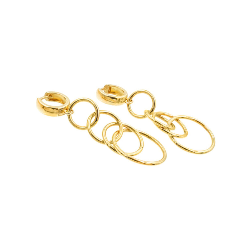 Visiace náušnice kruhy z pozláteného striebra a chirurgickej ocele 19003