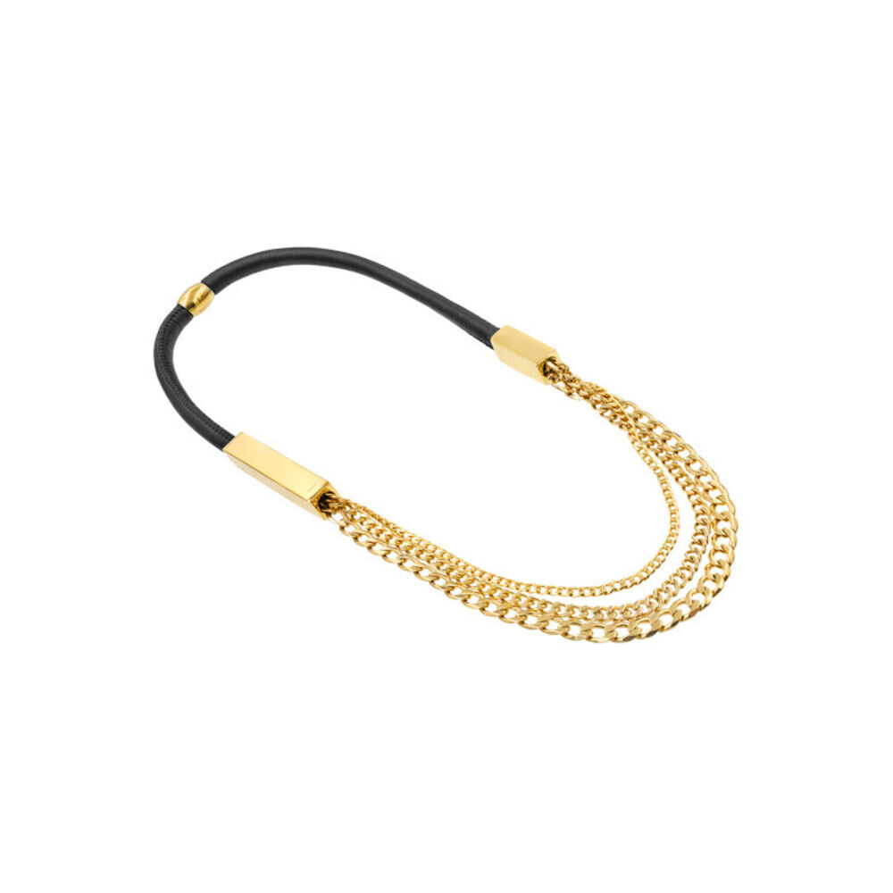 Originálny náhrdelník z pozlátenej chirurgickej ocele a kože 19467