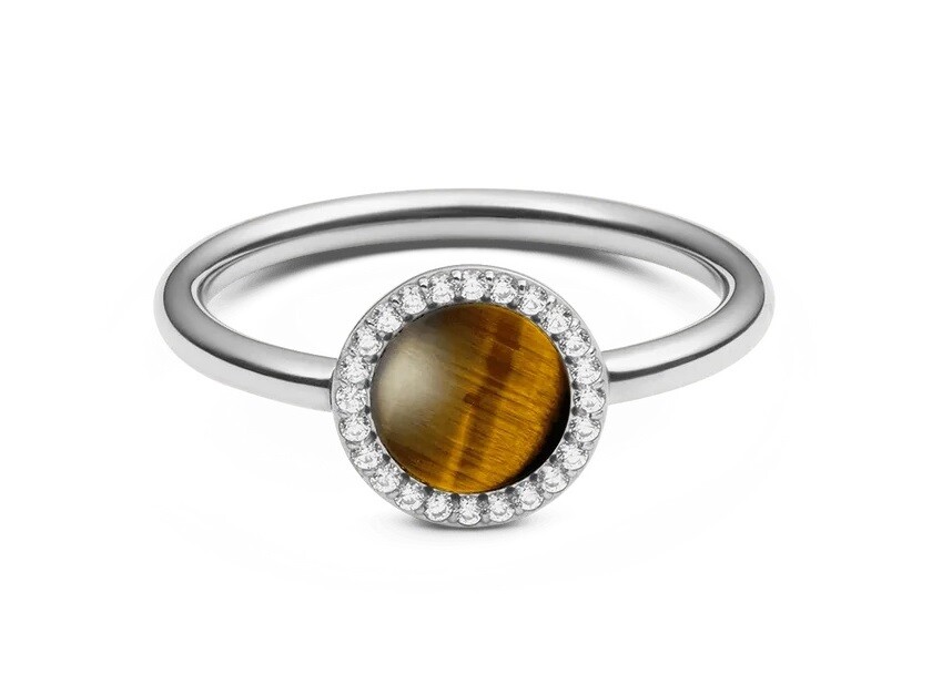 Daniel Wellington Jedinečný prsteň s tigriím okom a kryštálmi Audrey DW00401209 60 mm