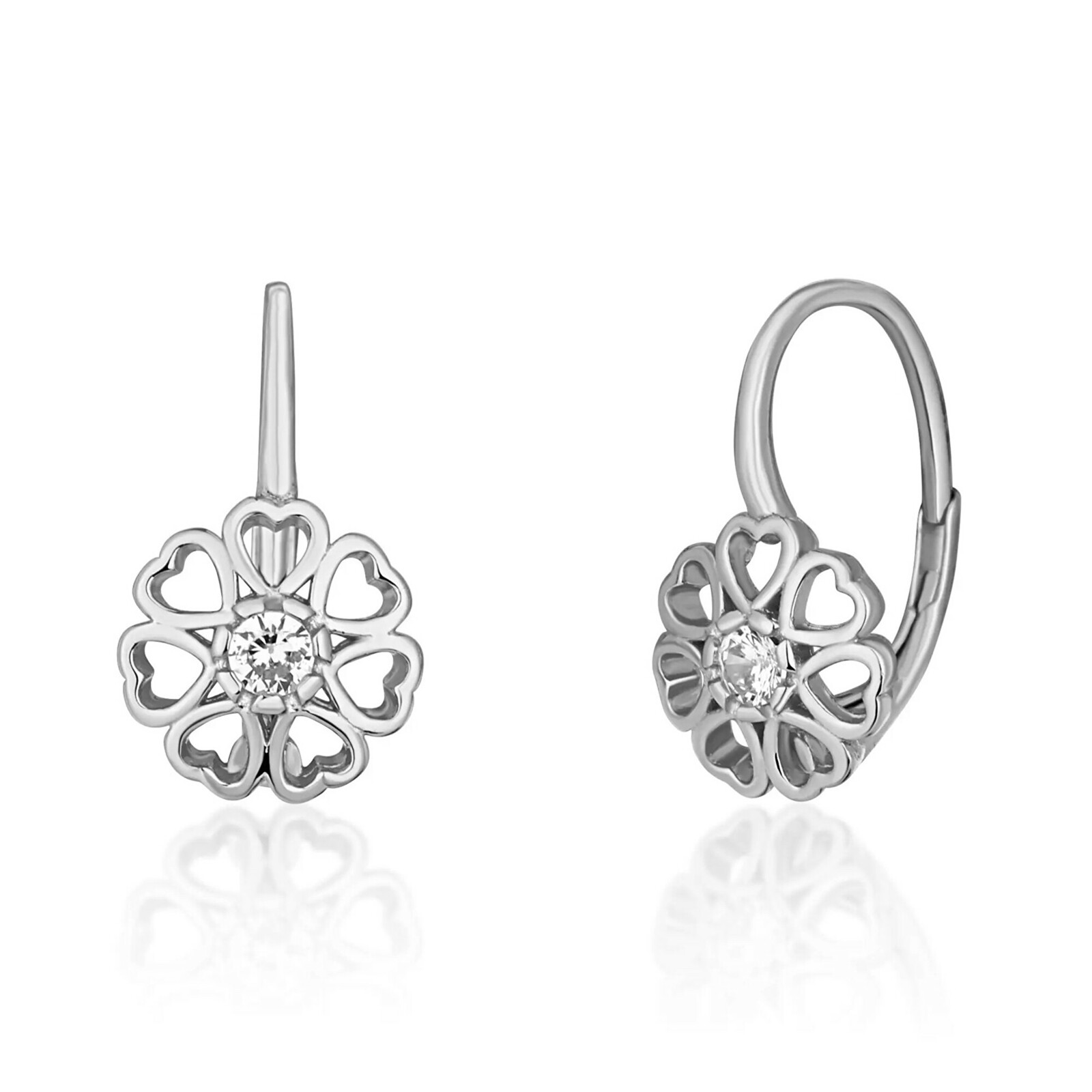 JVD Strieborné visiace náušnice Srdcový kvet so zirkónmi SVLE1514XH20000