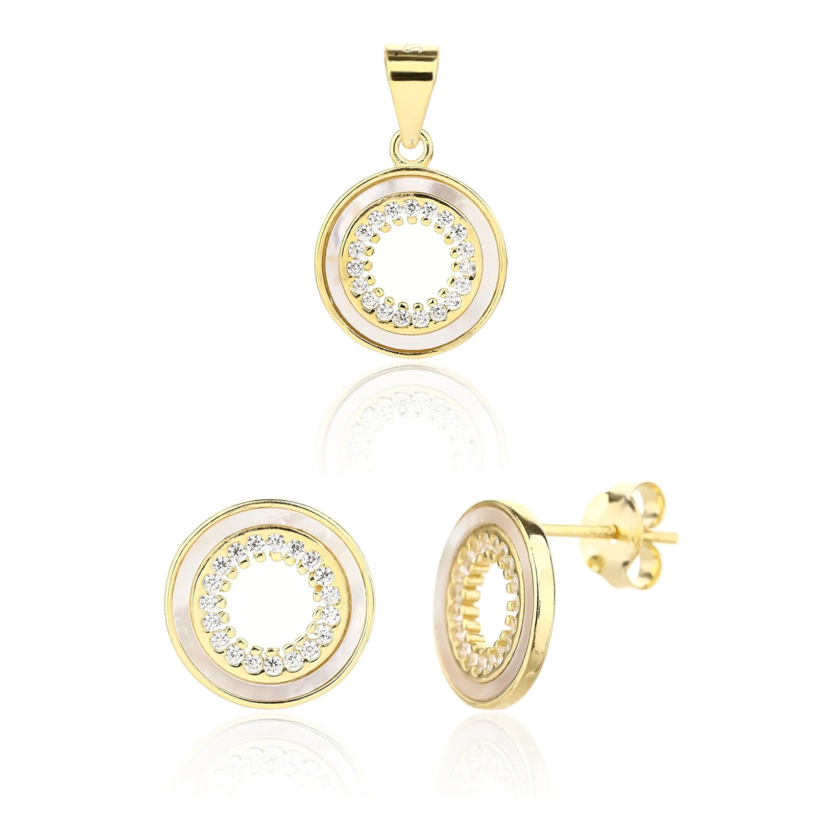 JVD Pozlátená sada šperkov s perleťou SVLS0129SJ6GO00 (prívesok, náušnice)