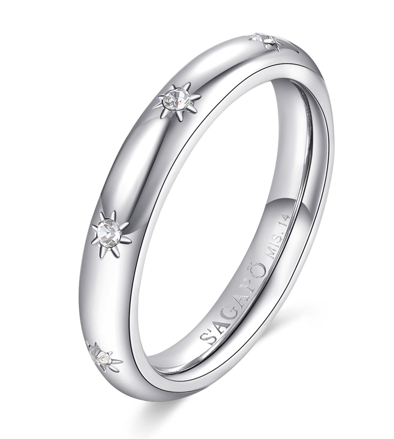 S'Agapõ Dámsky oceľový prsteň s kryštálmi For Love SFV39 58 mm