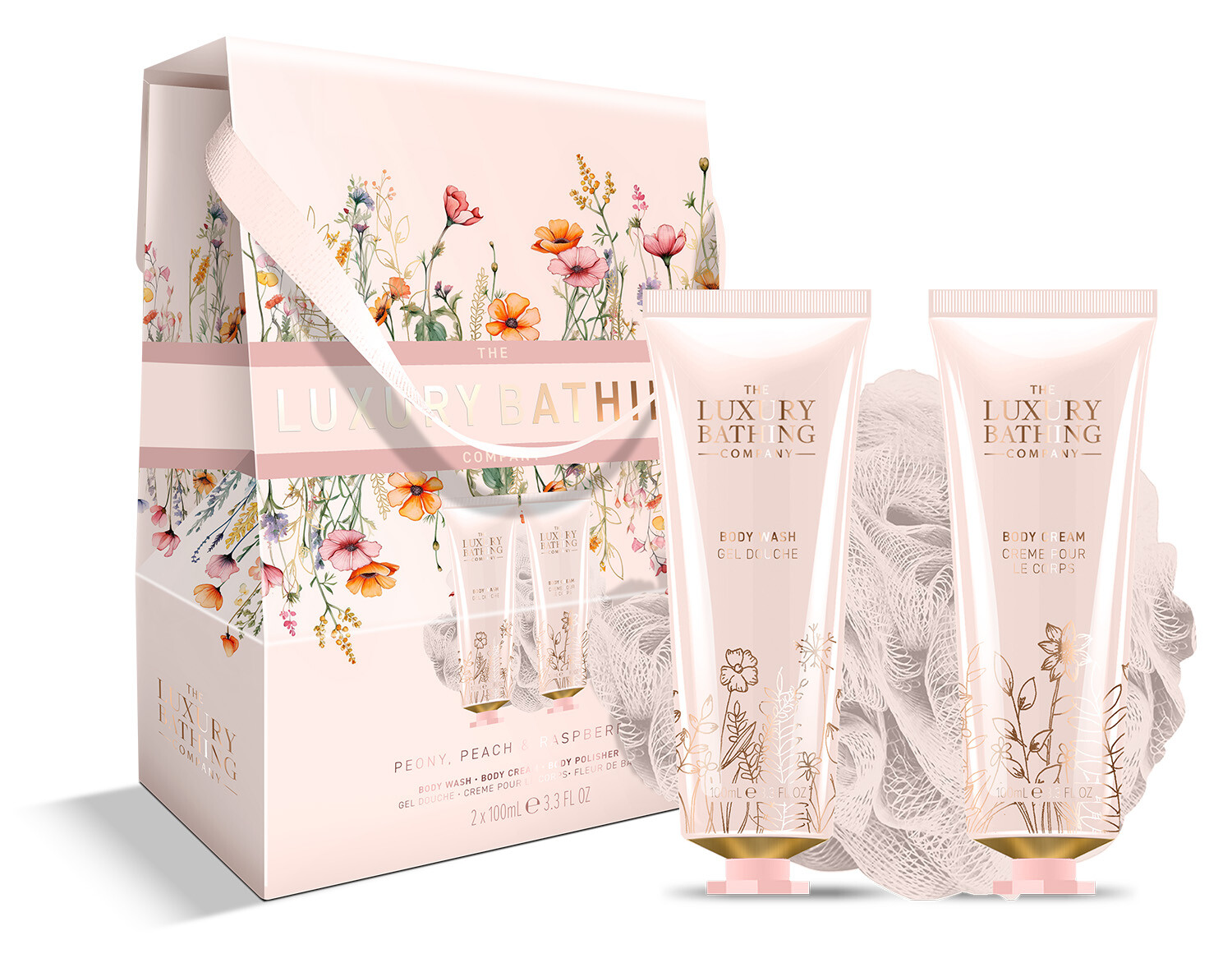 The Luxury Bathing Company Sada starostlivosti o telo v darčekovej krabičke Pivonka, Broskyňa & Malina 3 ks