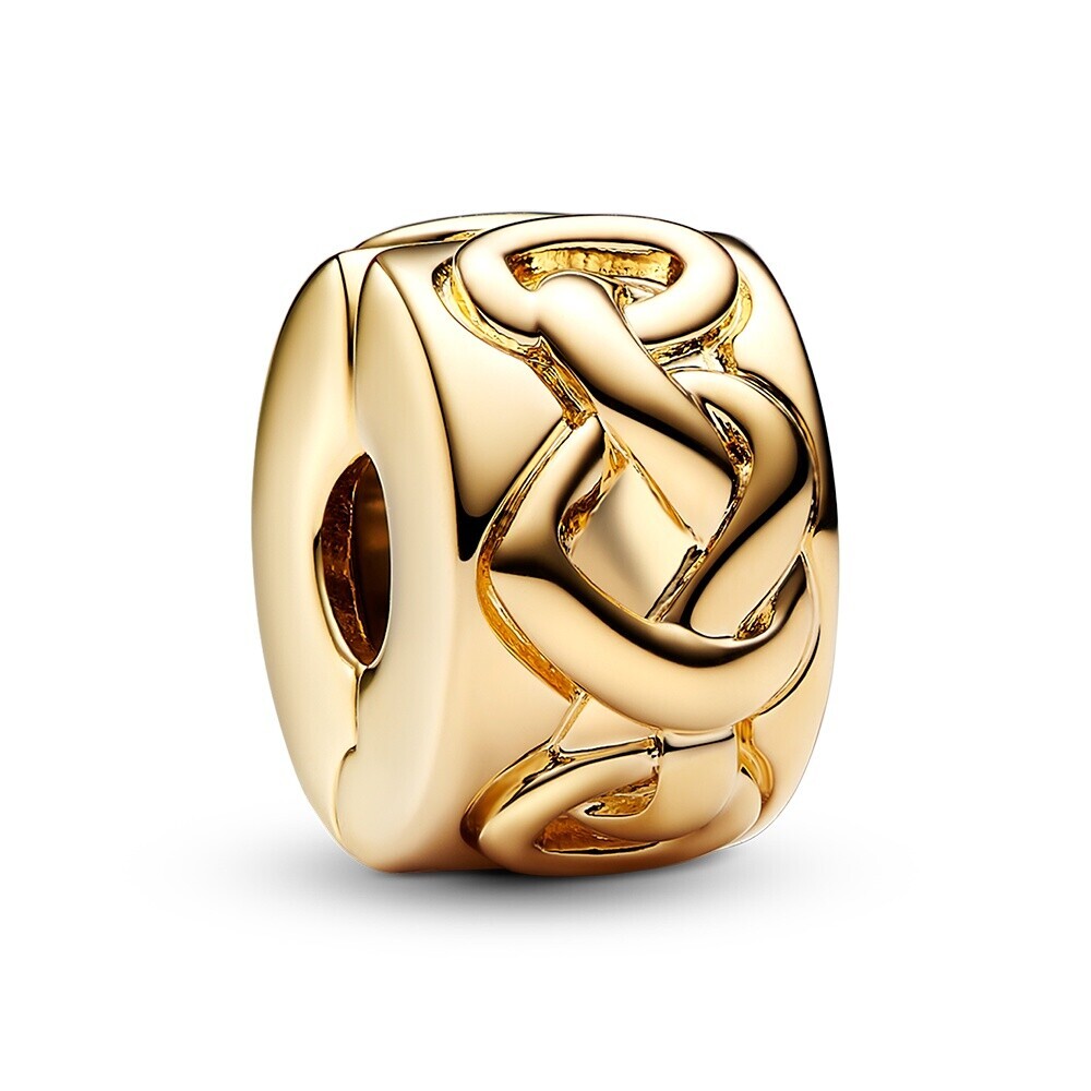 Pandora Pozlátená klipová korálka Prepletené srdce Shine 768035C00