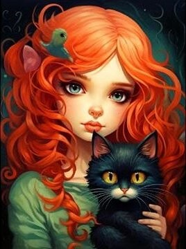 Norimpex Rusovláska s čiernou mačkou 30 × 40 cm