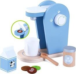 Derrson Dřevěný kávovar modrý, set