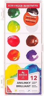 Koh-i-noor 174503 – vodové farby 22,5 mm, anilínové, 12 farieb