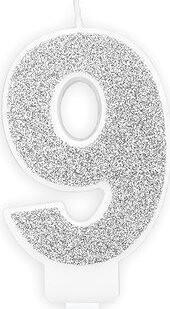 Sviečka narodeninová, 7 cm, číslica „9“, strieborná
