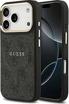 Guess PU Leather 4G Gold Frame MagSafe Zadný Kryt pre iPhone 17 Pro Black