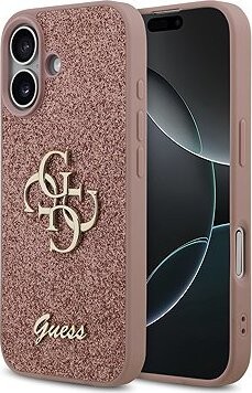 Guess PU Fixed Glitter 4G Metal Logo Zadný Kryt pre iPhone 17 Pink