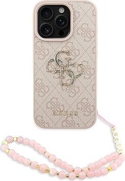 Guess PU 4G Metal Logo Strap Zadný Kryt pre iPhone 16 Pre Pink