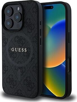 Guess PU Leather 4G Colored Ring MagSafe Zadný Kryt pre iPhone 16 Pro Max Black