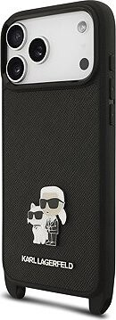 Karl Lagerfeld Saffiano Crossbody Popruh Metal Karl and Choupette Zadný Kryt pre iPhone 17 Pro Black