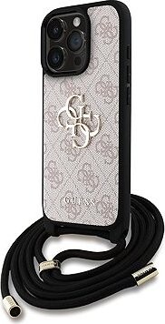 Guess PU 4G Metal Logo Crossbody Popruh Zadný Kryt na iPhone 15 Pro Max Pink