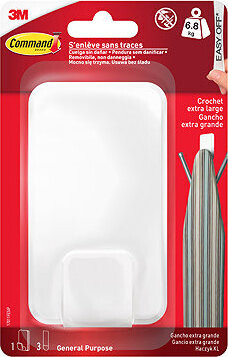 3M Command™ Veľký háčik s tromi fixačnými pásikmi, biely, zaťaženie až 6,8 kg