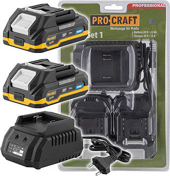 PROCRAFT Sada baterie 20V 2Ah (2 ks) + 1 nabíječka PBC-Set 1