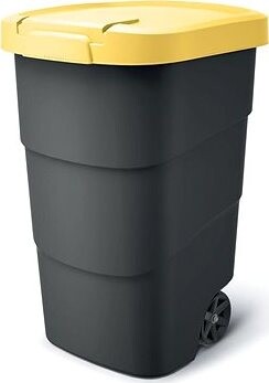 Prosperplast Smetná nádoba s odolnými kolieskami Wheeler, antracit so žltým vekom, 95 l