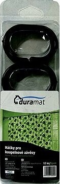 DuraHome Háčky na koupelnové závěsy, černé, 12 ks