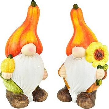 DOMMIO Skřítci se oranžovou čepicí z keramiky, set 2 ks, 15 × 8 cm