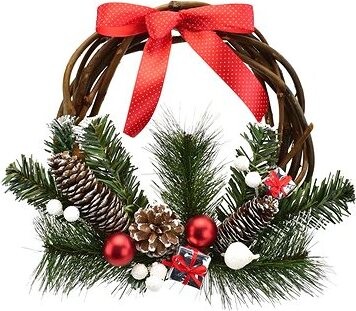 DOMMIO Vianočný veniec – prútený s darčekmi a mašľou, 25 cm