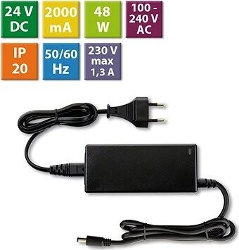 McLED Napájací adaptér 48 W, DC24 V/2 A, IP20, čierny plast, s vidlicou