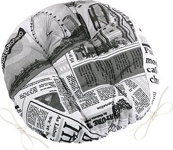 BELLATEX Vankúš na sedenie EMA 62/566 okrúhly prešívaný priemer 40 cm Noviny čierno-biely