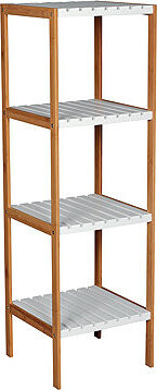 MSV Bambusový regál Regie, 4 police, biely, 85 cm