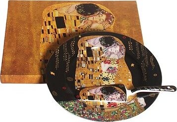 Home Elements Porcelánový tanier s lyžicou na tortu Klimt Bozk tmavý