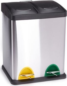 MSV pedálový kôš na triedený odpad Tri Selectif, brúsená nehrdzavejúca oceľ, 2× 20 l