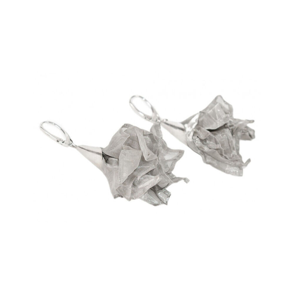 Strieborné náušnice s kvetmi z oceľovej sieťoviny 18363