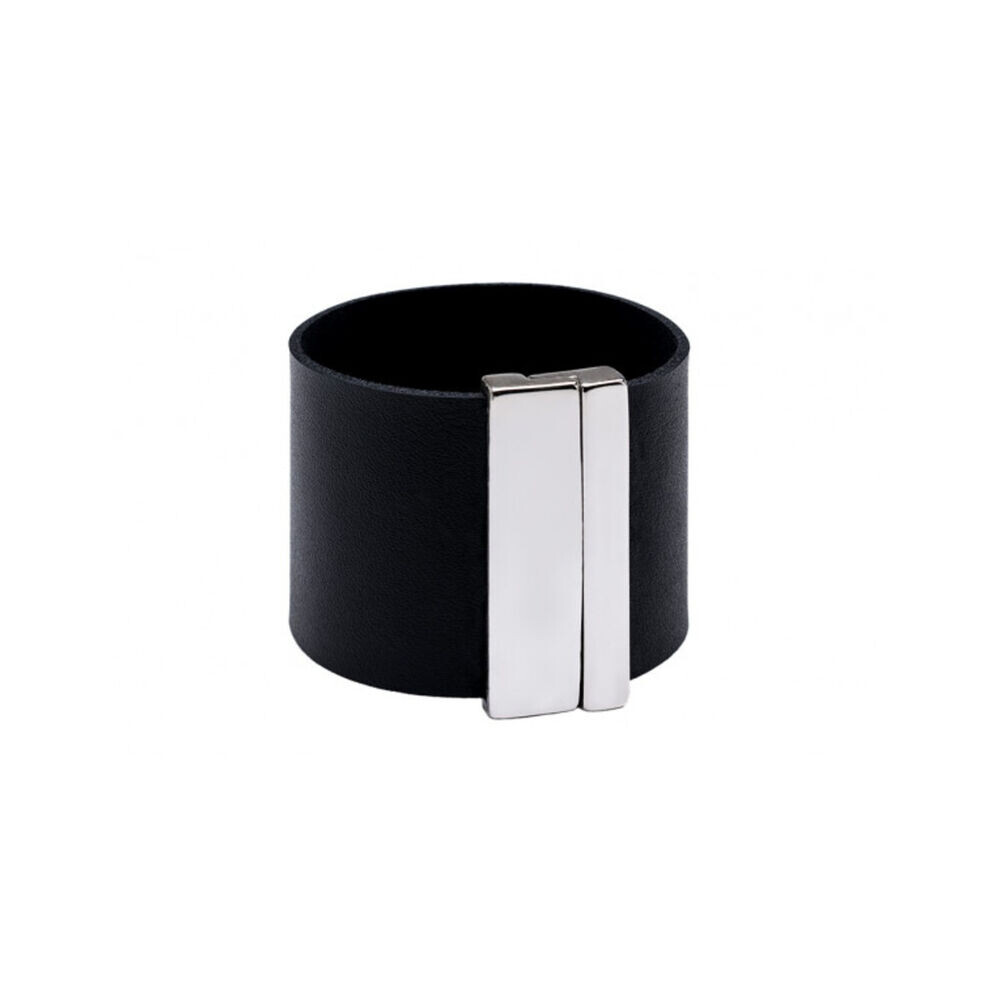 Široký kožený náramok dámsky s lesklou sponou 18410