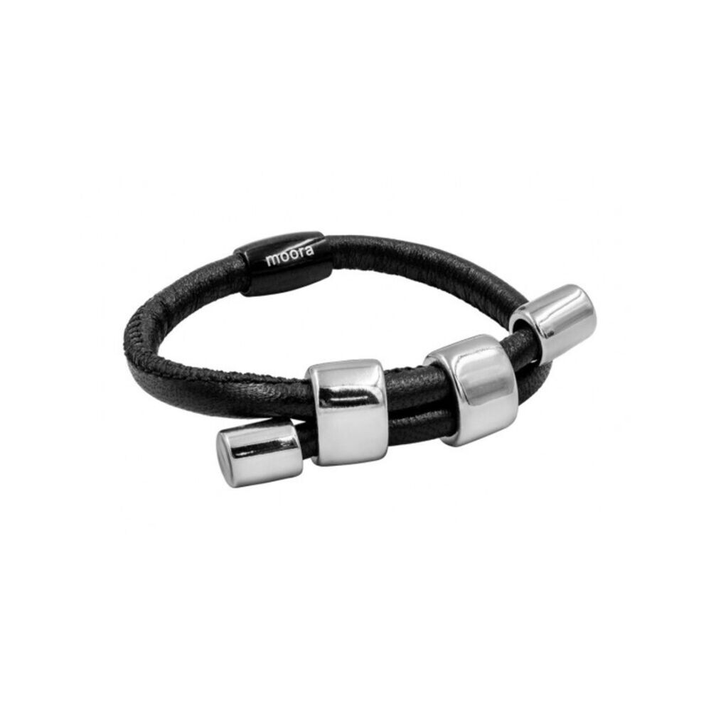 Náramok z koženého remienka s lesklými kovovými krúžkami 18656