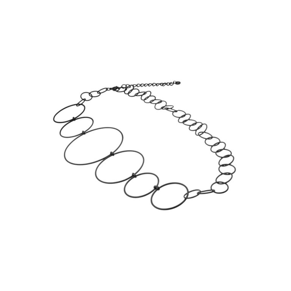 Náhrdelník z chirurgickej ocele čierny s krúžkami rôznych veľkostí 18858