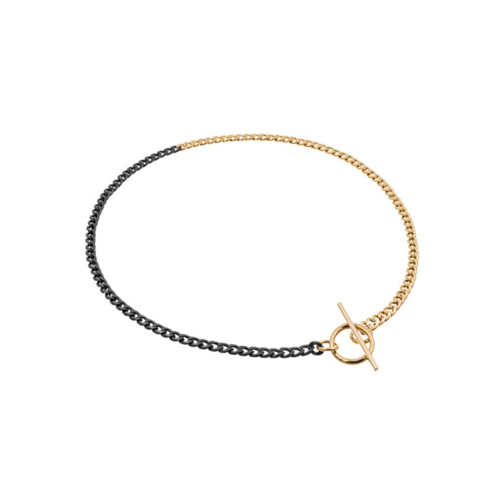 Náhrdelník z chirurgickej ocele čierno-zlatý s T-zapínaním 18859