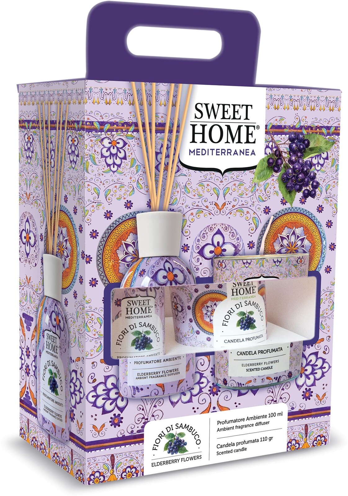 Sweet Home Collection Darčeková sada aróma difuzéra so sviečkou Kvety bazy čiernej