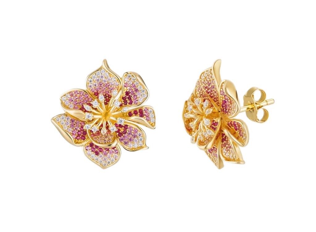 Preciosa Pozlátené náušnice Kvet s kubickou zirkóniou Mirage Royal Lagoon 5447Y69