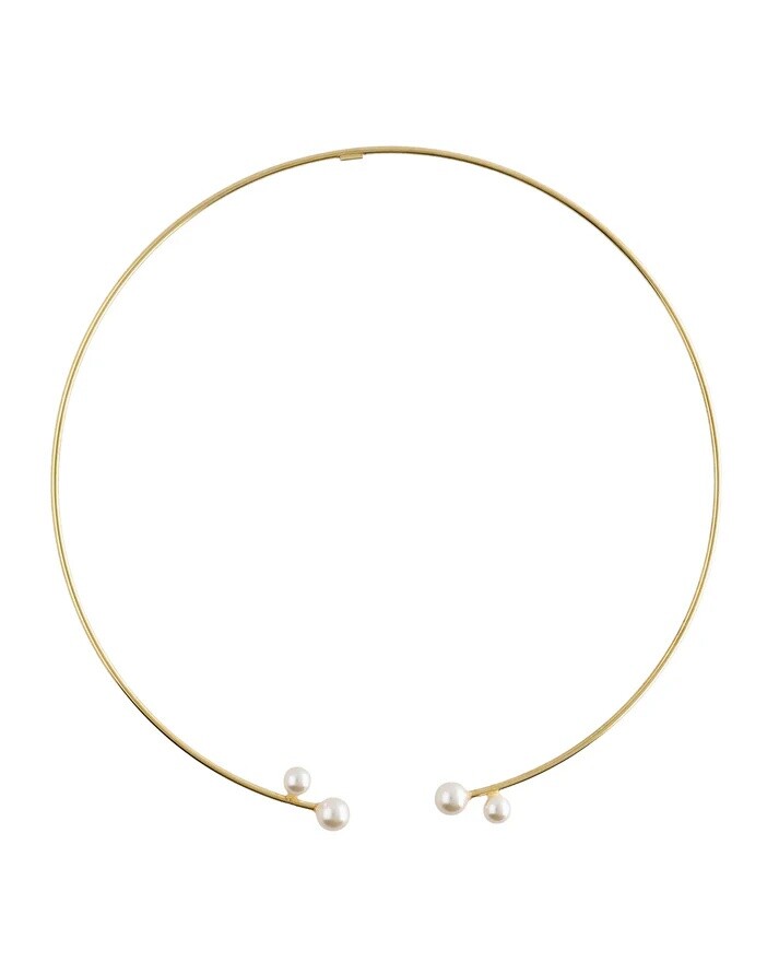 Victoria Cruz Pevný pozlátený náhrdelník s perlami Sera A5557-00DG