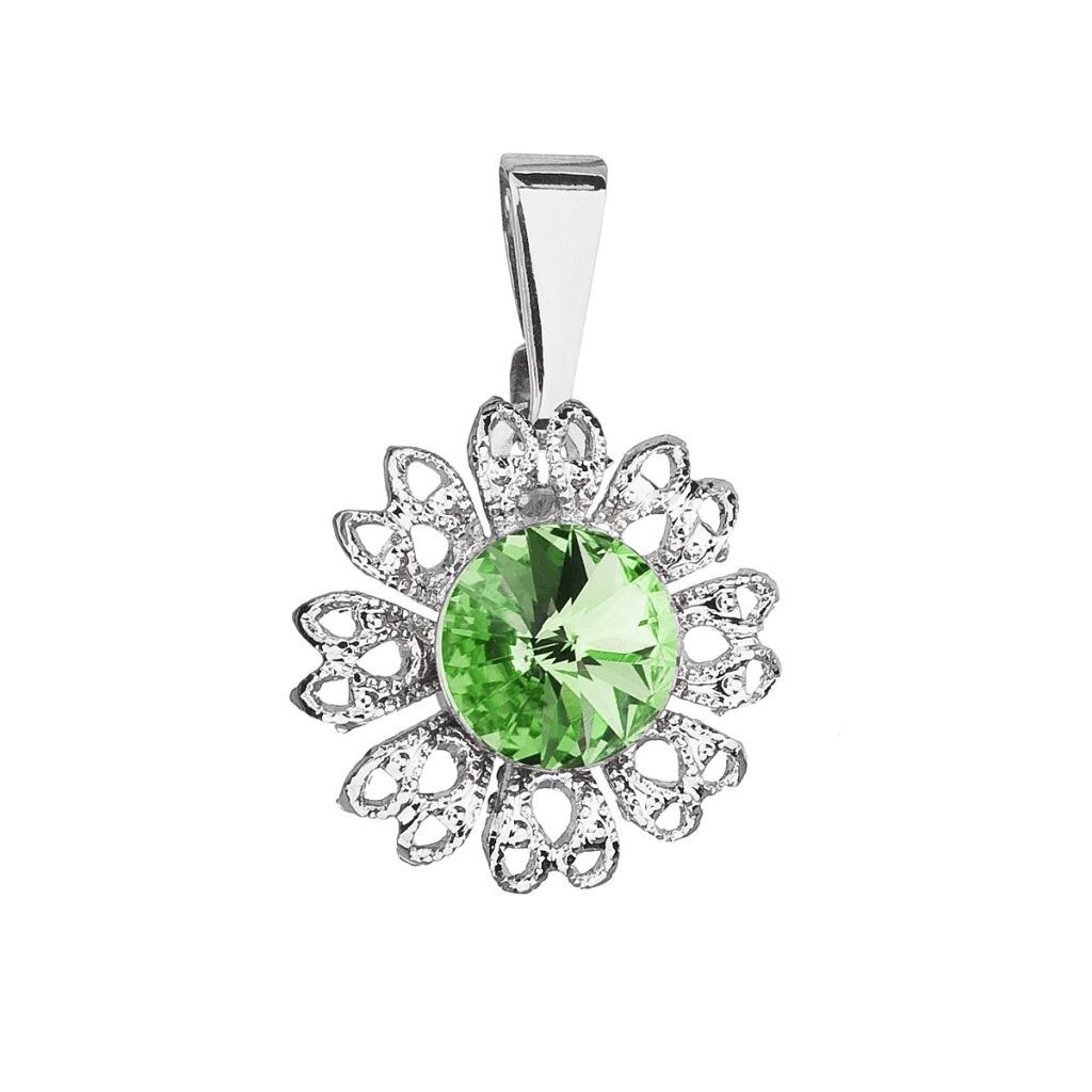 Evolution Group Trblietavý prívesok so zeleným kryštálom Swarovski Kvetina 54032.3 peridot
