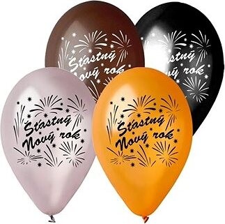SMART BALLOONS Balóniky metalické 30 cm Šťastný nový rok – Silvester – 5 ks
