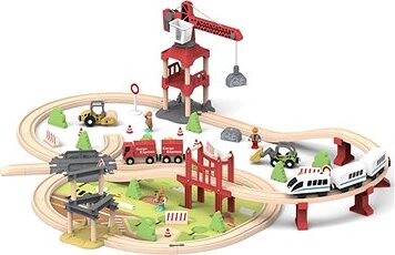 Derrson drevená vláčiková dráha na stavbe so žeriavom 104 dielov