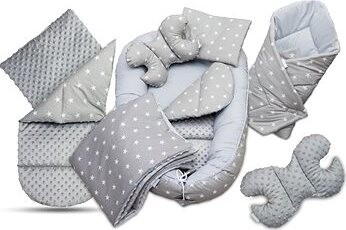 EliNeli Set do postýlky, 7dílná sada Šedá s hvězdami