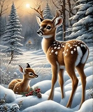 Norimpex Jelenčeky v zasneženom lese 30 × 40 cm