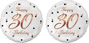GoDan Balón fóliový biely 30 rokov – happy birthday/narodeniny, ružovo-zlatý nápis, 45 cm, 2 ks