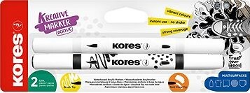 KORES Kreative Marker akrylové, obojstranný hrot 2 v 1 (štetcový a kónický) – sada 2 farieb