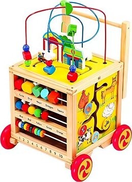 Derrson Veľká drevená motorická kocka – chodítko 6 v 1