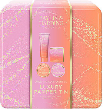 BAYLIS & HARDING sada v plechovej dóze Jojoba, Vanilka & Mandľa 150 ml