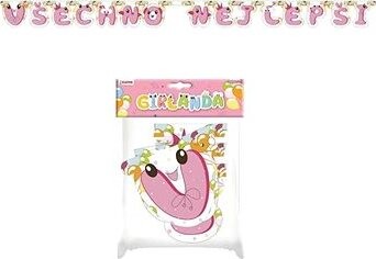 Girlanda Narodeniny – Všechno nejlepší ružová – 215 cm