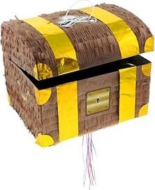 Piňata truhla pokladov – pirát – 30 × 25 × 34 cm – ťahacia